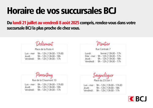 Agences | Horaires vacances horlogères 2025